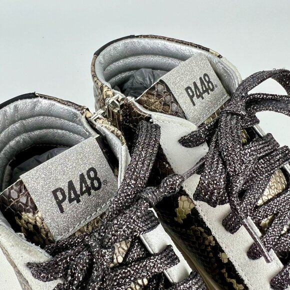 P448 Womens Skate High Top Sneakers Python Brown Snakeskin Glitter size 37 US 7 - Picture 12 of 16